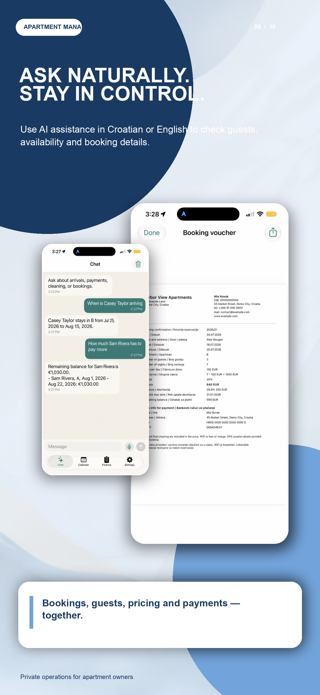 Apartment Manager AI chat for adding and checking bookings