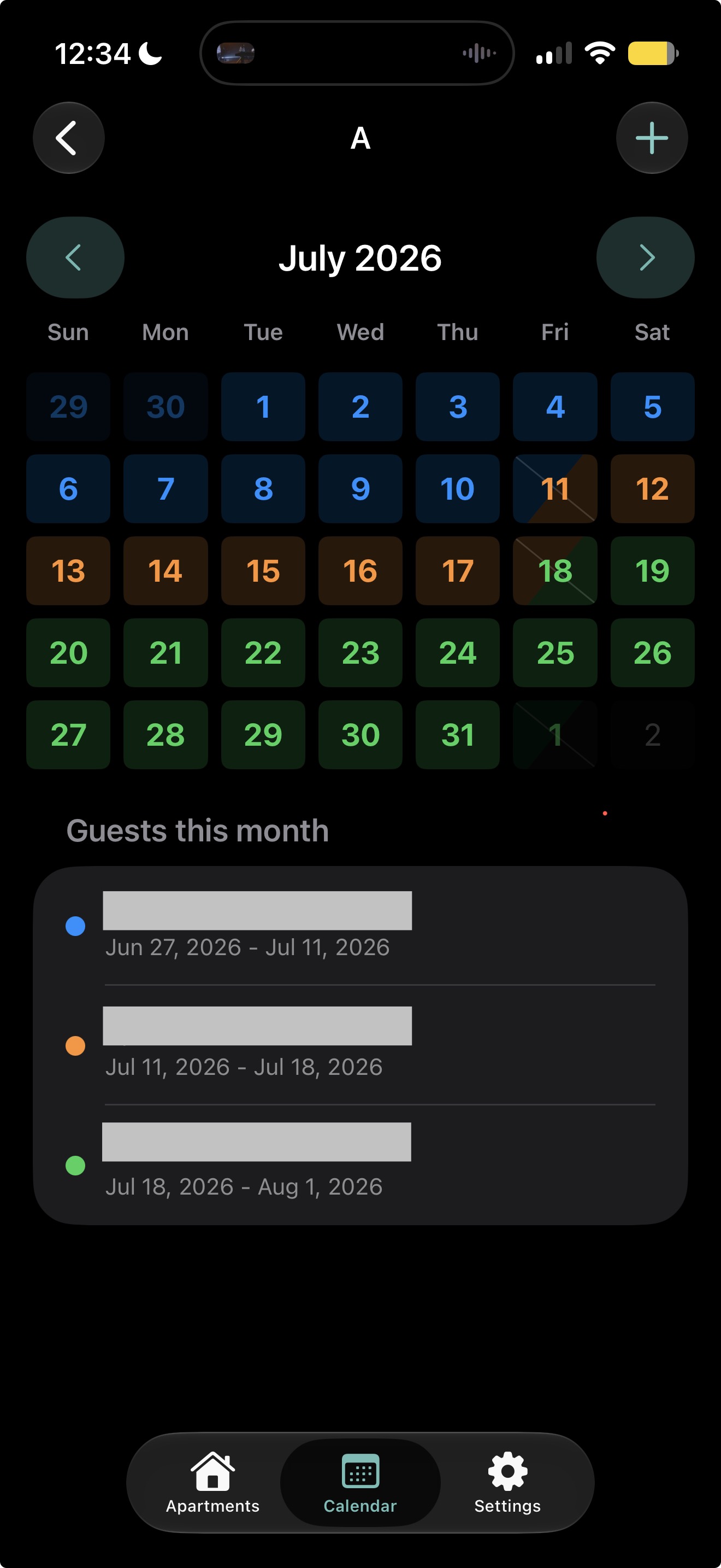 Calendar Screen - Dark Mode