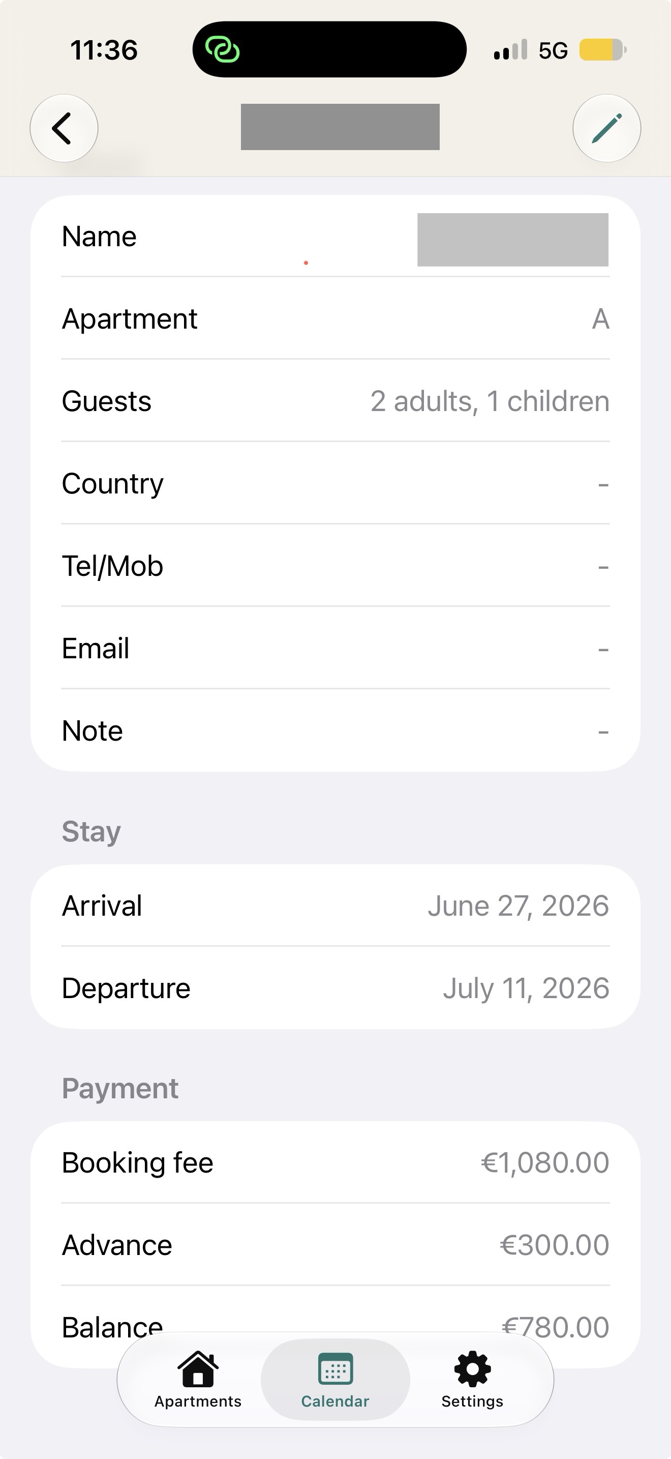 Booking details and billing totals
