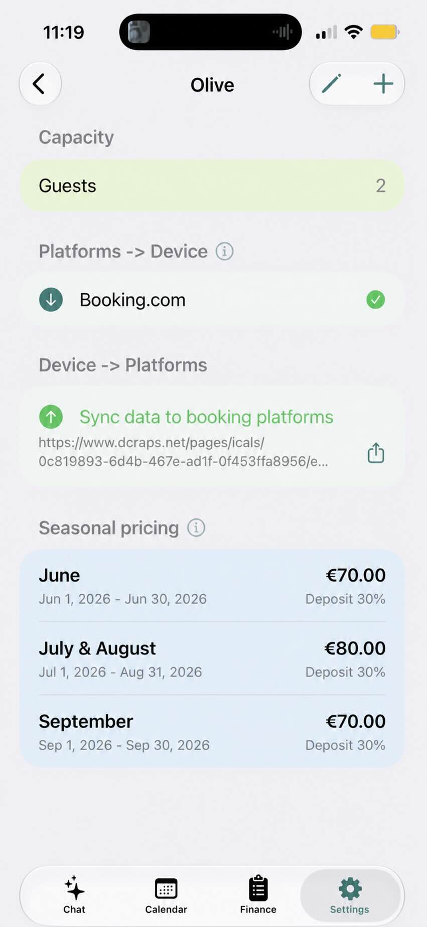 Platform calendar import and availability sharing settings