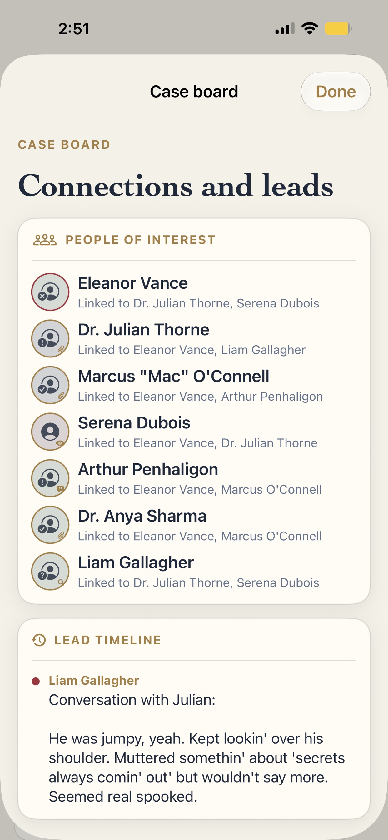 Crime Story suspect directory