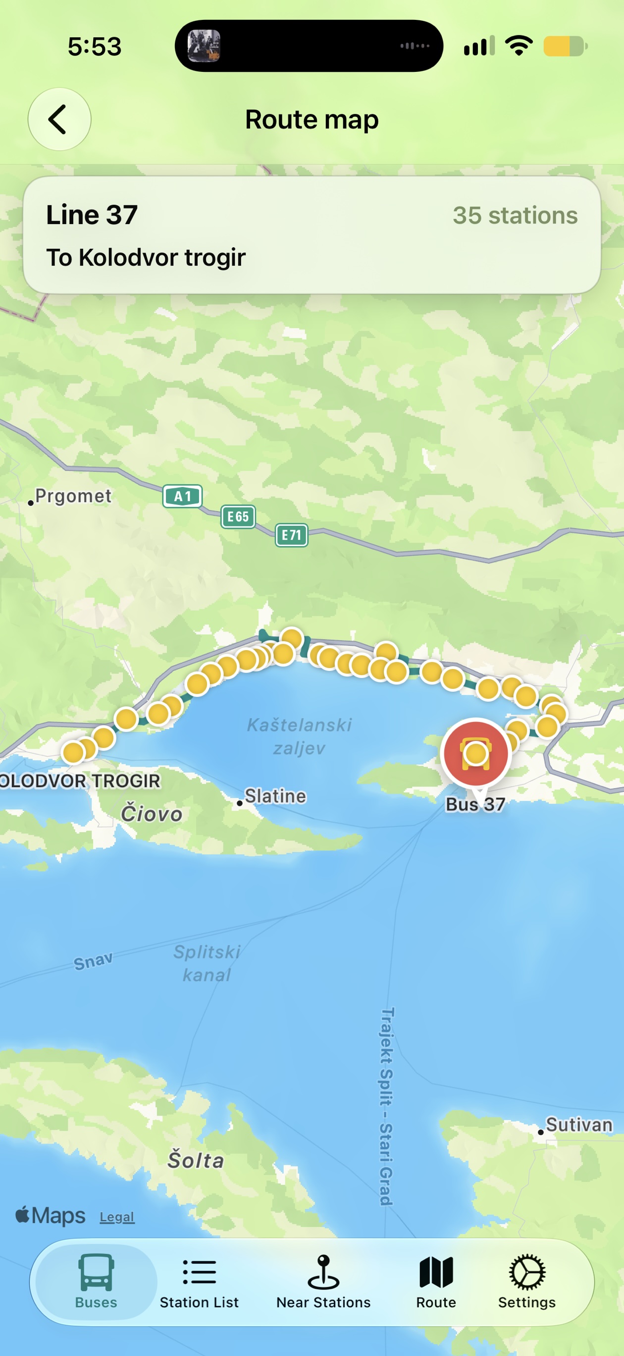 A SplitBus line shown across the map