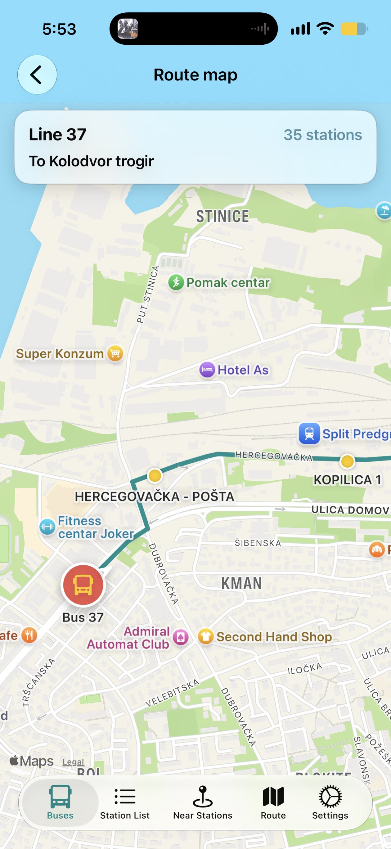 A detailed SplitBus route map and station locations