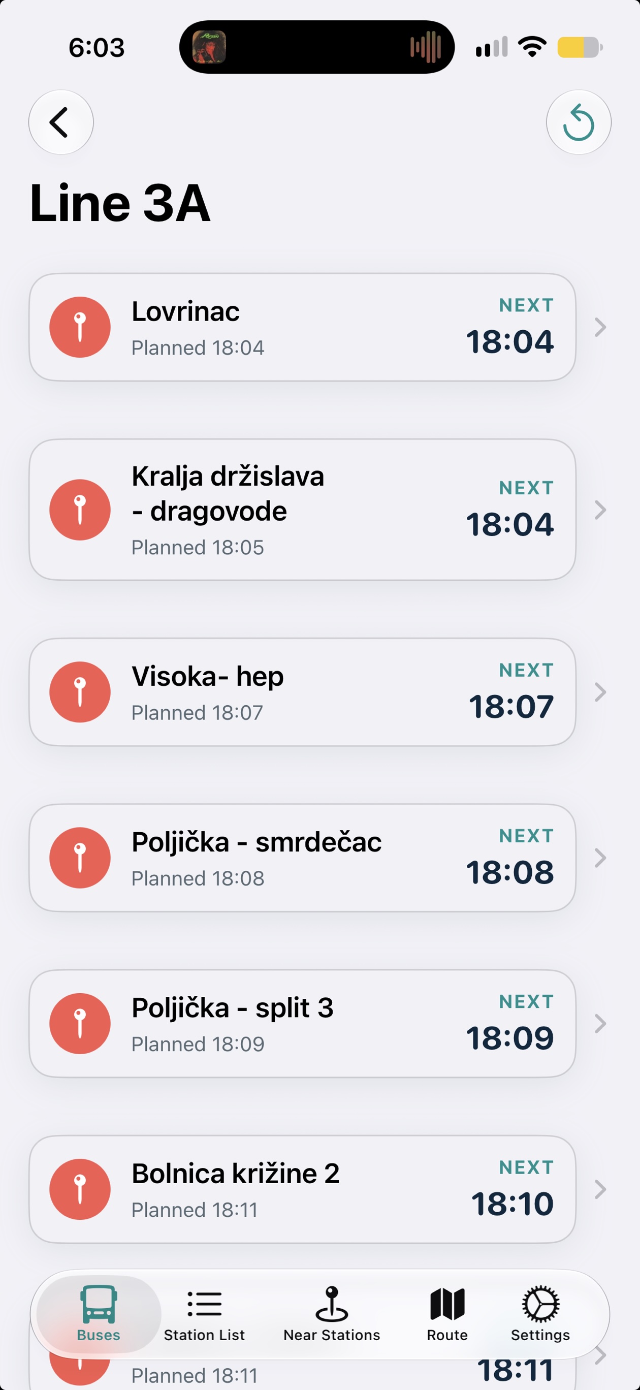 SplitBus station list for bus line 3A